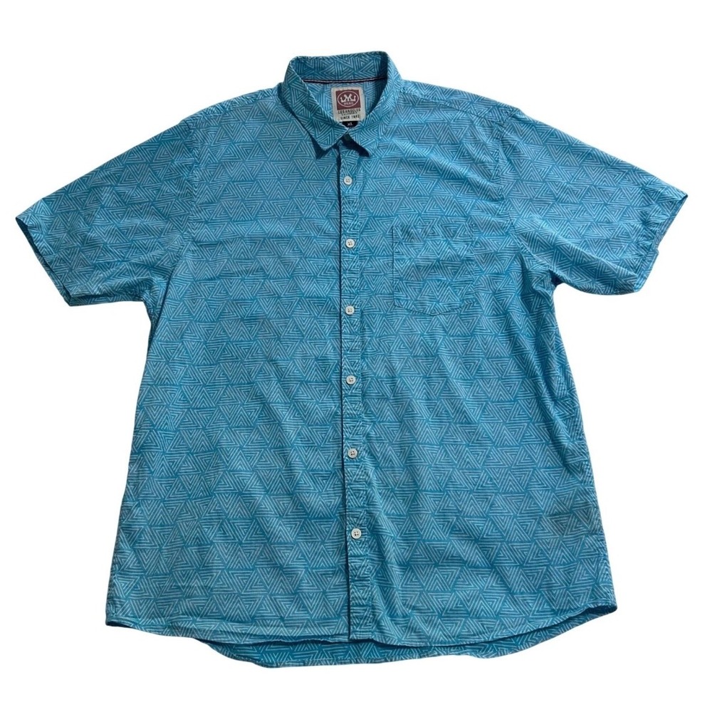 Micros Los Angeles Mens XL Blue Geometric Triangle Print Cotton Button Down